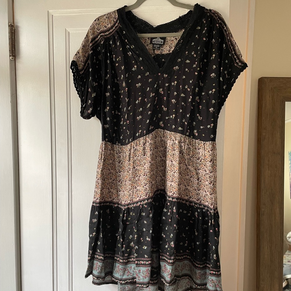 Angie black floral mini dress. Size S.